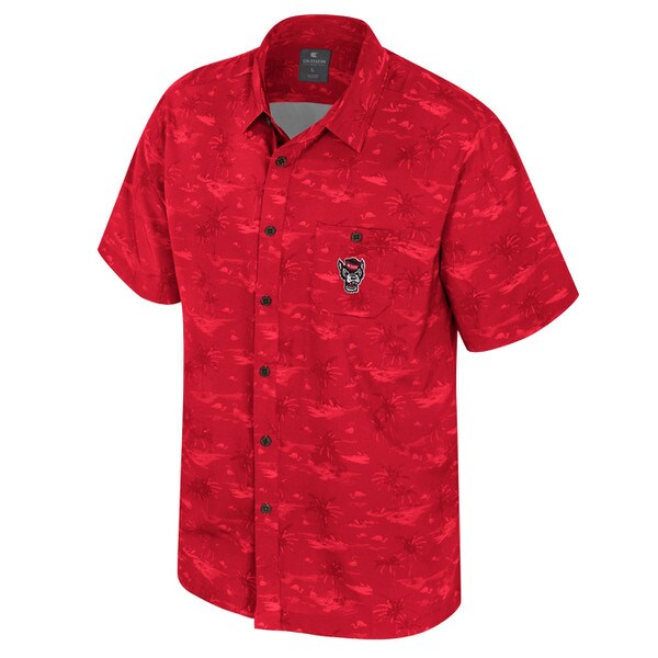 Red Short Sleeve Printed Camp Shirt